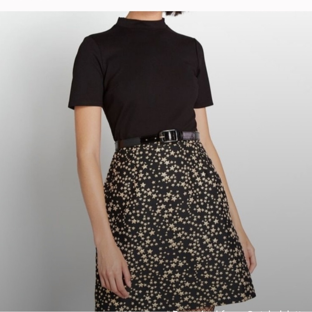Modcloth Black and Gold Starry A-Line Dress